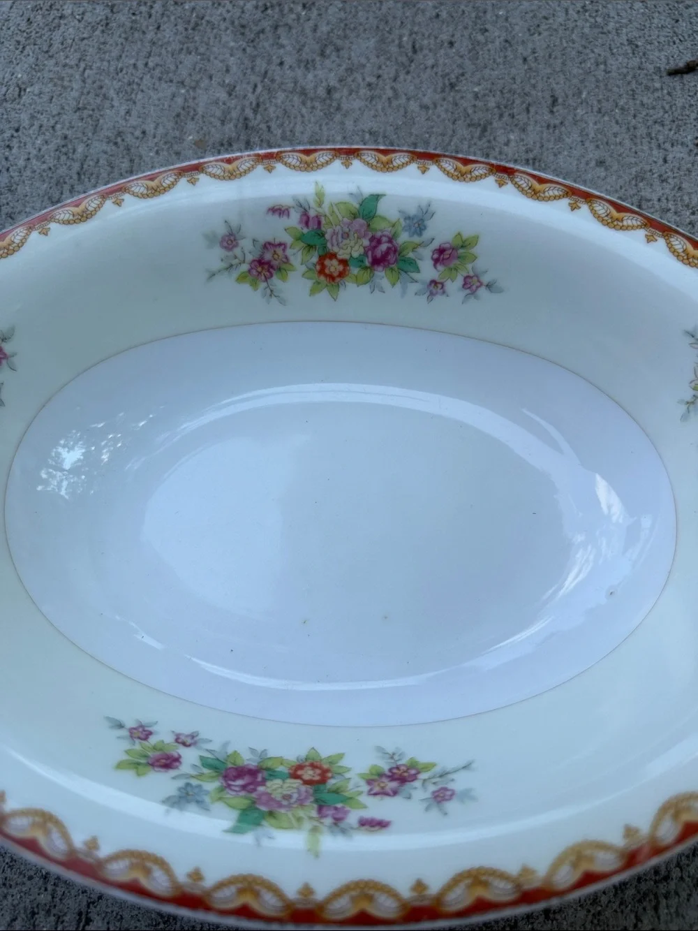Decorative Porcelain Serving Platter with Pink Floral Accents and Gold Trim
